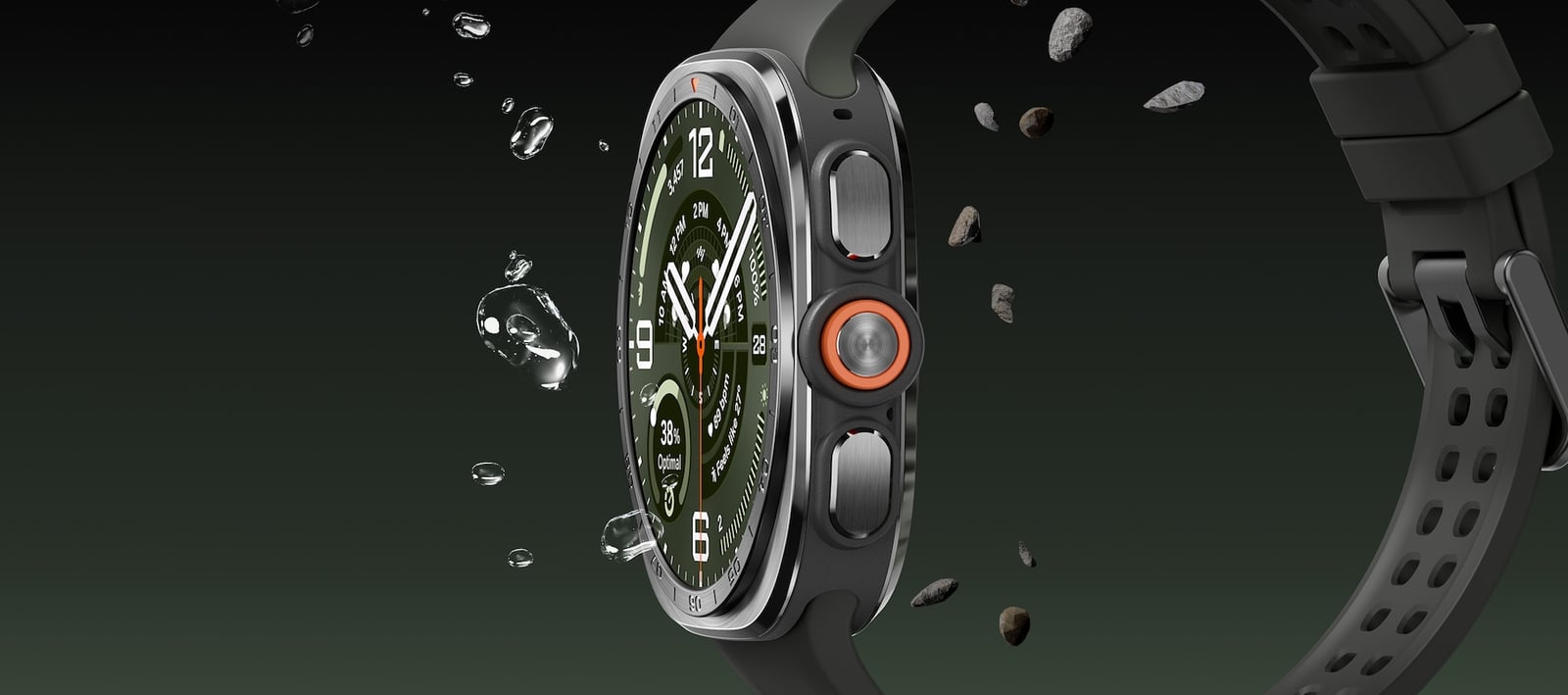 물과 자갈이 튀는 Galaxy Watch Ultra2