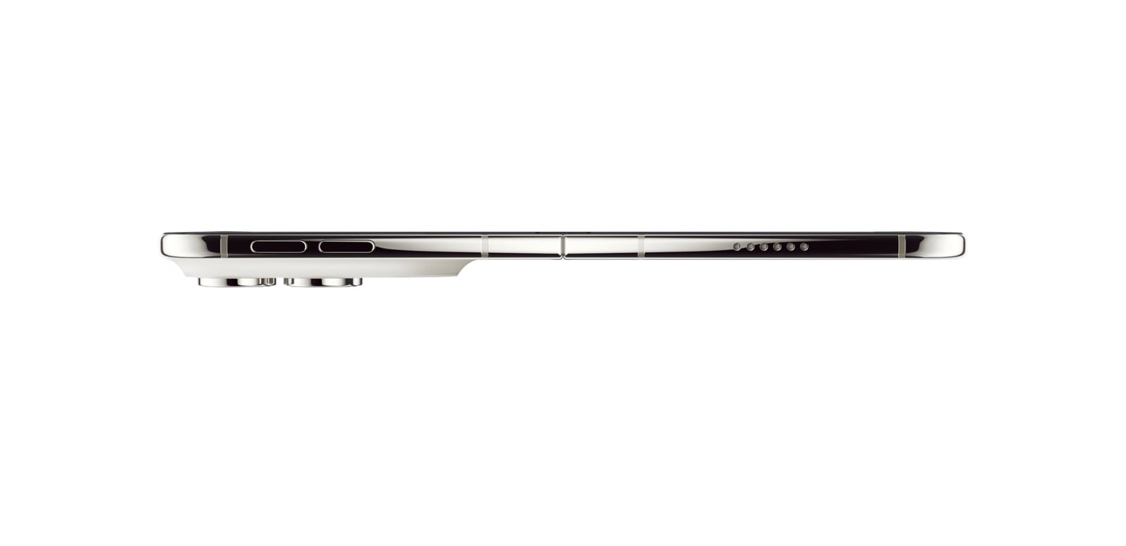 펼친 iPhone Duo의 옆면 — 두께 5.2mm